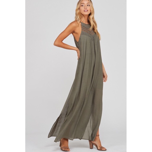 Alexa Lace Motif Sleeveless Halter Maxi Dress - Picture 2 of 4